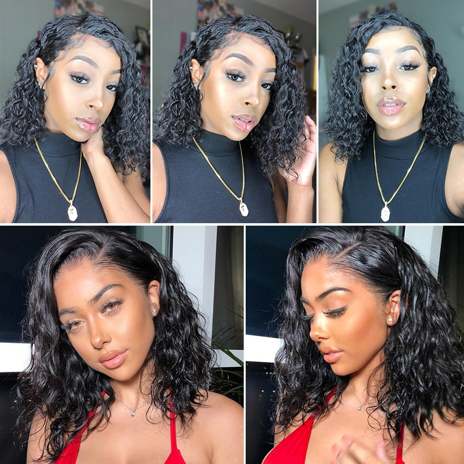 Mishell Curly Short Bob 13x4 Lace Front Human Hair Wigs PrePlucked For Black Women Kinky Deep Water Wave Frontal Virgin Wig