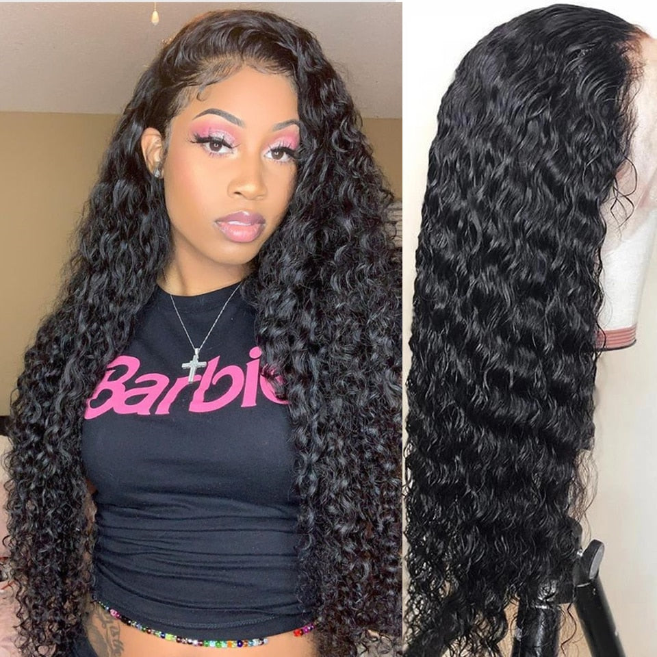 30 Inch Deep Wave Frontal Wig Transparent Lace 13x4 Curly Human Hair Wigs For Black Women Water Wave Lace Front Wig Closure Bob