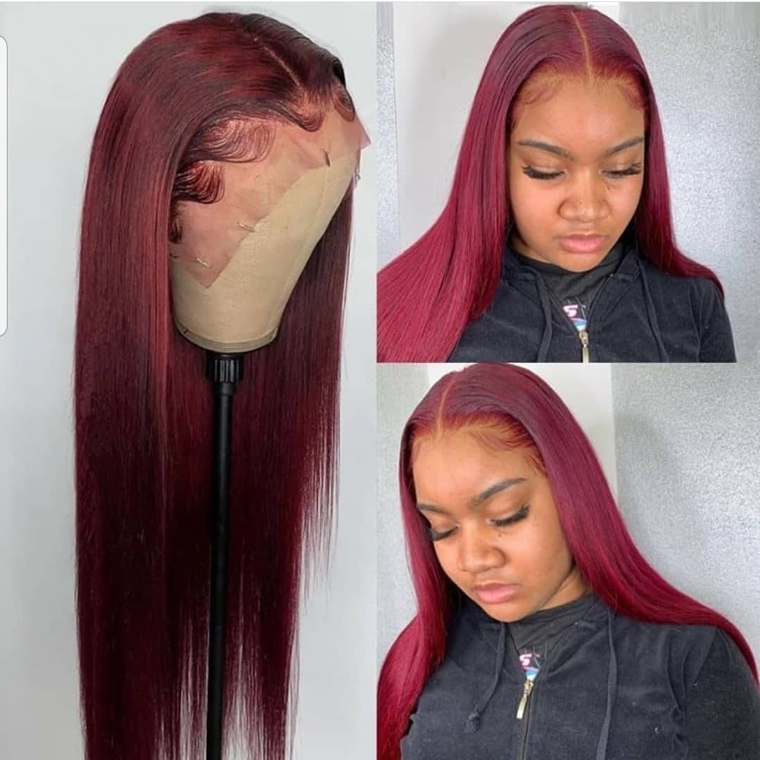 30 Inch 99j Burgundy Lace Front Wig Bone Straight Human Hair Wigs For Women Pre Plucked Colored Hd Transparent Lace Frontal Wig