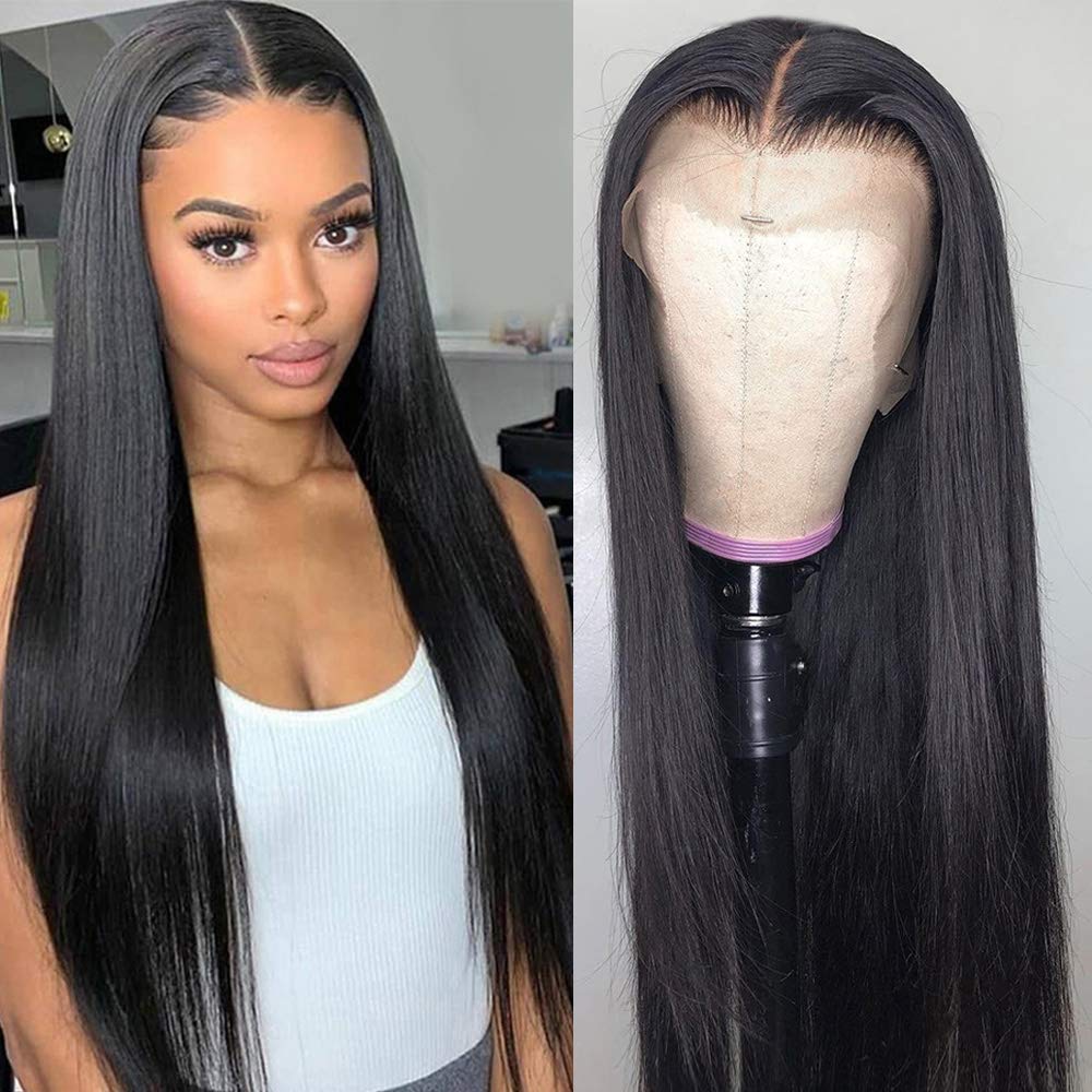 Puromi 13x1 6x1 Middle Part Lace Wigs Brazilian Non-Remy Straight Human Hair Wigs T Lace Part Wig 10-28 Inch Pre Plucked