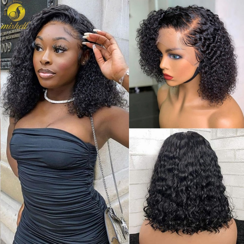 Mishell Curly Short Bob 13x4 Lace Front Human Hair Wigs PrePlucked For Black Women Kinky Deep Water Wave Frontal Virgin Wig