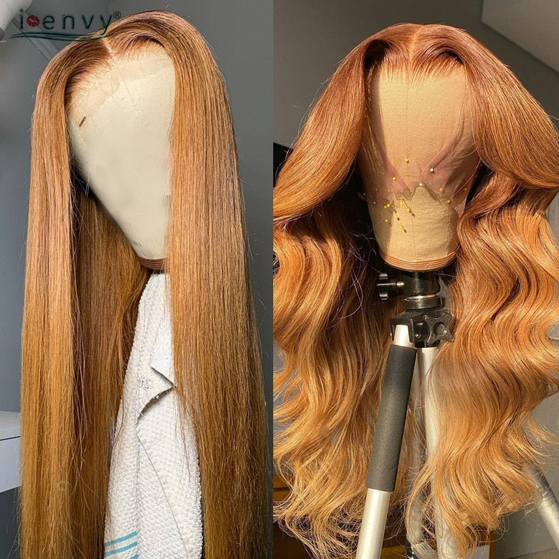 Blonde Highlight Lace Front Human Hair Wigs Body Wave Transparent Lace Frontal Wigs Peruvian Ginger Lace Front Wigs Orange Remy