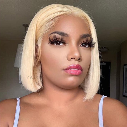 Brazilian Straight Blonde Bob Wig Gluleless Lace Front Human Hair Wigs 13x4x1 Middle Part 613 Lace Frontal Wig for Women Hair