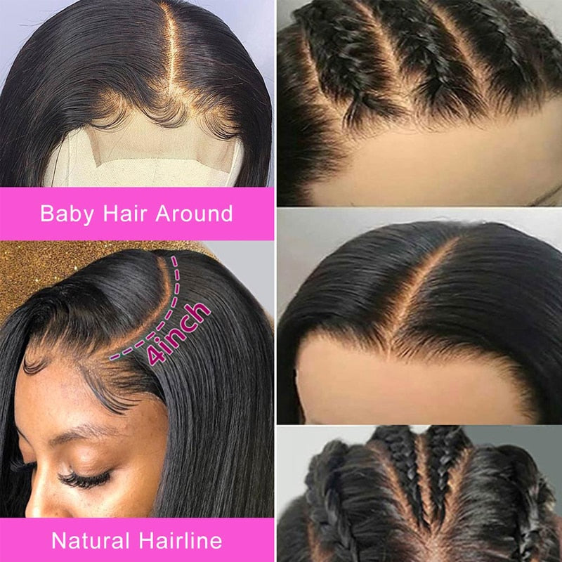 Zwjsh Straight Hair 4x4 Lace Front Wig Human Hair Wigs Pre Plucked Peruvian Straight Lace Front Human Hair Wigs For Women