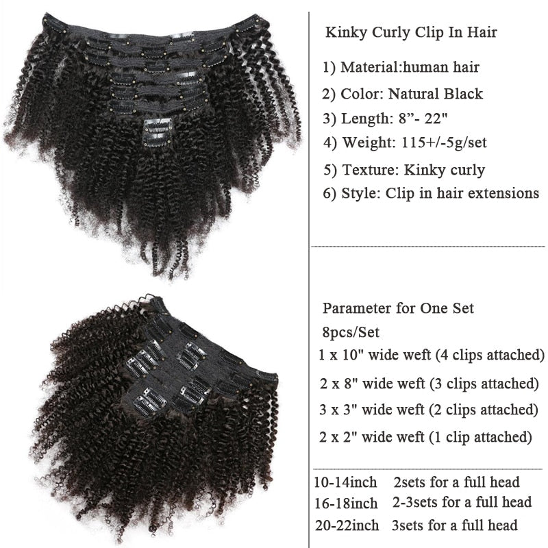 Brazilian Afro Kinky Curly Clip in Hair Extension ZWJSH  Kinky Curly Clip in Human Hair Extensions Women