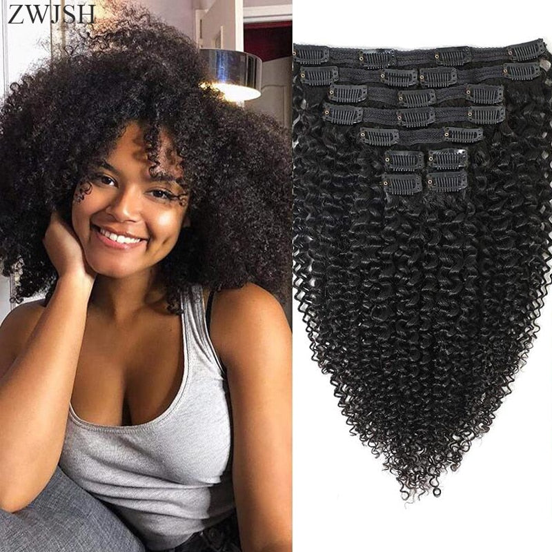 Brazilian Afro Kinky Curly Clip in Hair Extension ZWJSH  Kinky Curly Clip in Human Hair Extensions Women