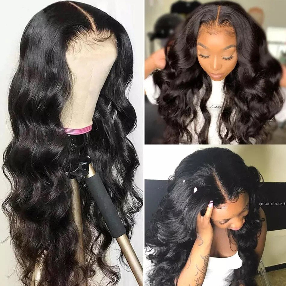 Brazilian Body Wave Human Hair Wigs For Women Body Wave Transparent Lace Front Wigs Remy Pre plucked Wavy Body Wave Wigs